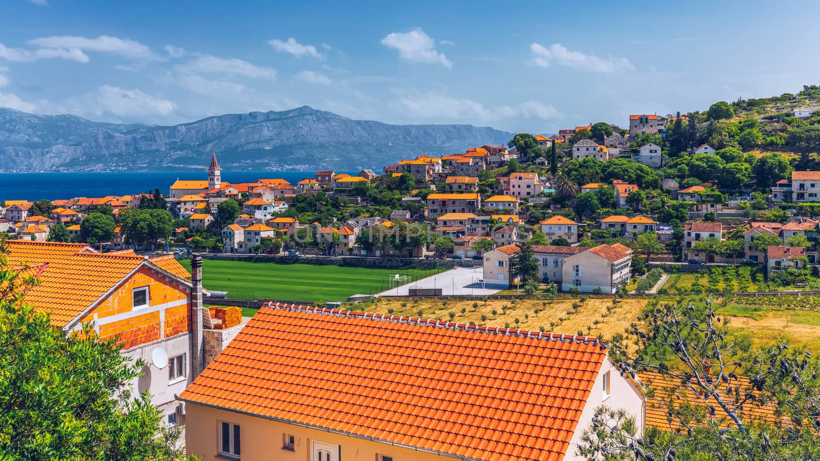 Postira on Brac island skyline view, Dalmatia, Croatia. Postira on Brac island skyline view, Dalmatia, Croatia. Gorgeous view on village Postira on Brac island, Croatia.