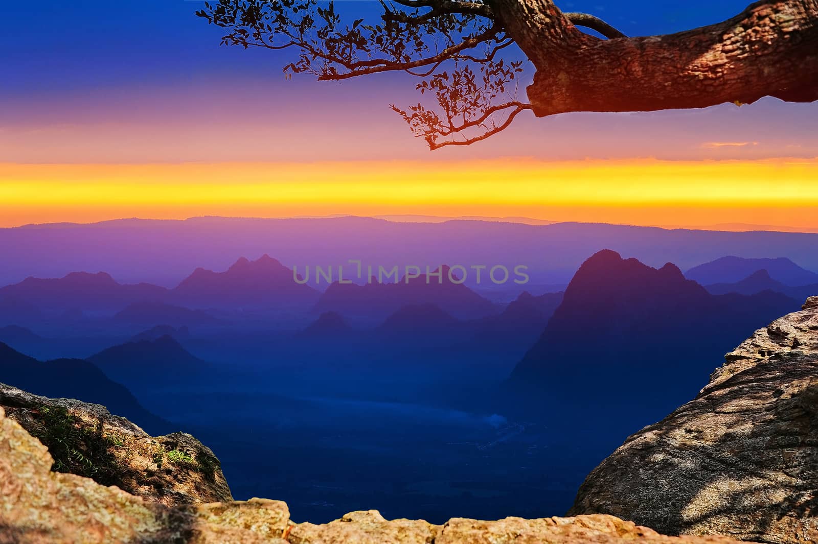 View of Sunset in Mountain on Hilltop in Bagan Thailland