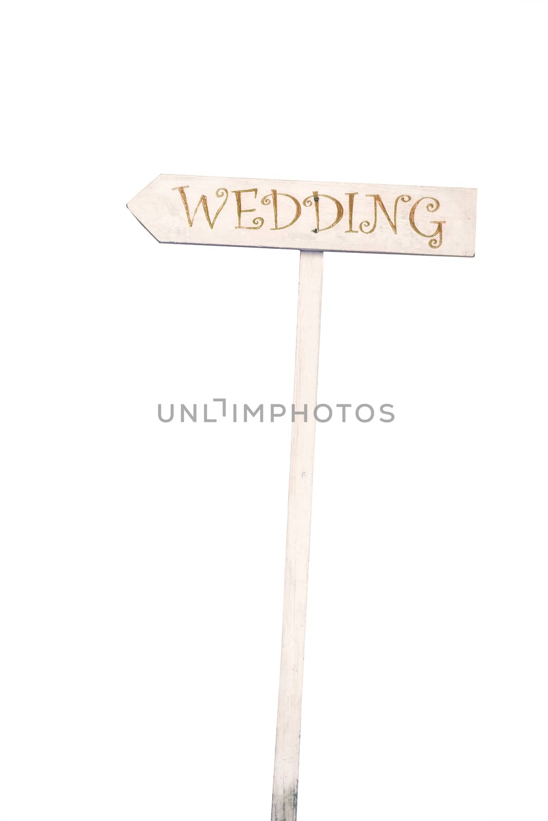 Wood board with the word "Wedding" on white isolate by Surasak