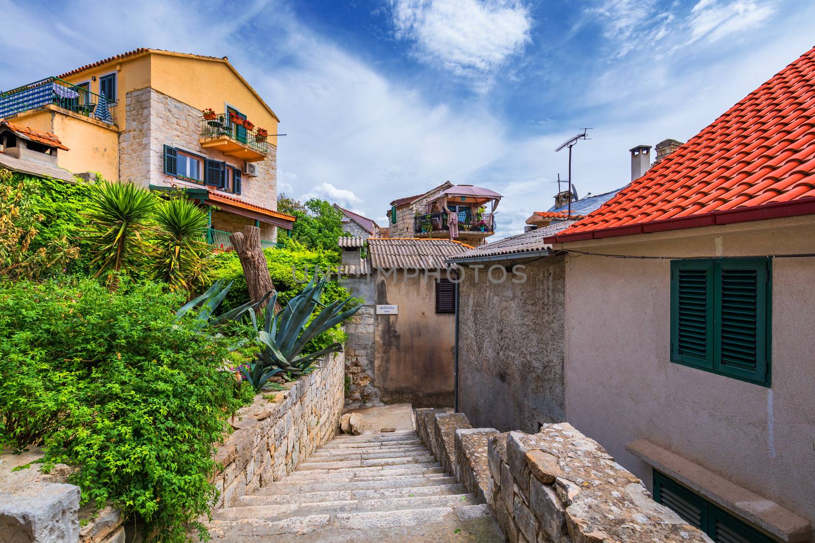 Street in Split historical center, Croatia. Beautiful square of the old town of Split in Croatia. Old stone street of Split historic city, Dalmatia, Croatia
