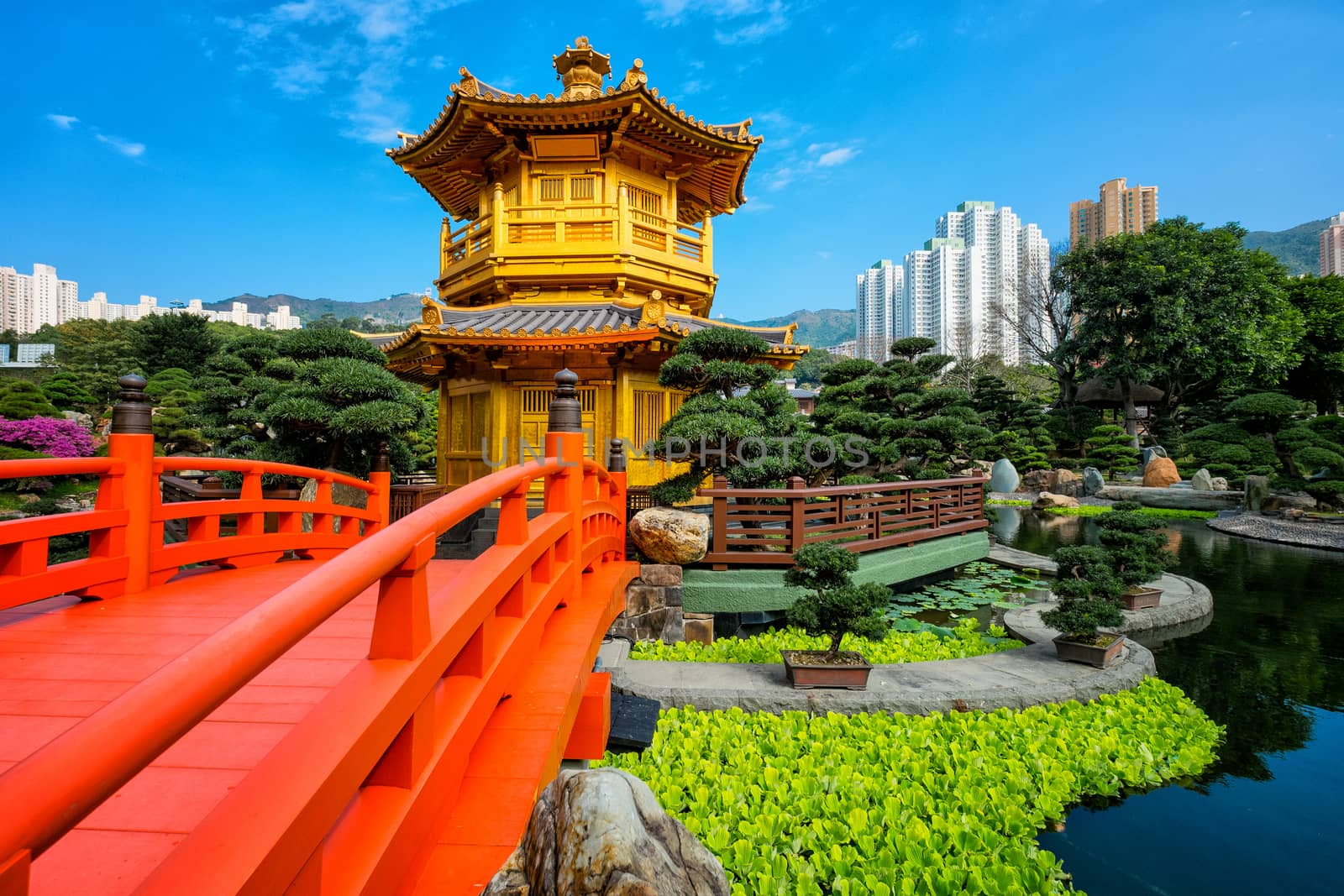 Front View The Golden Pavilion Temple in Nan Lian Garden