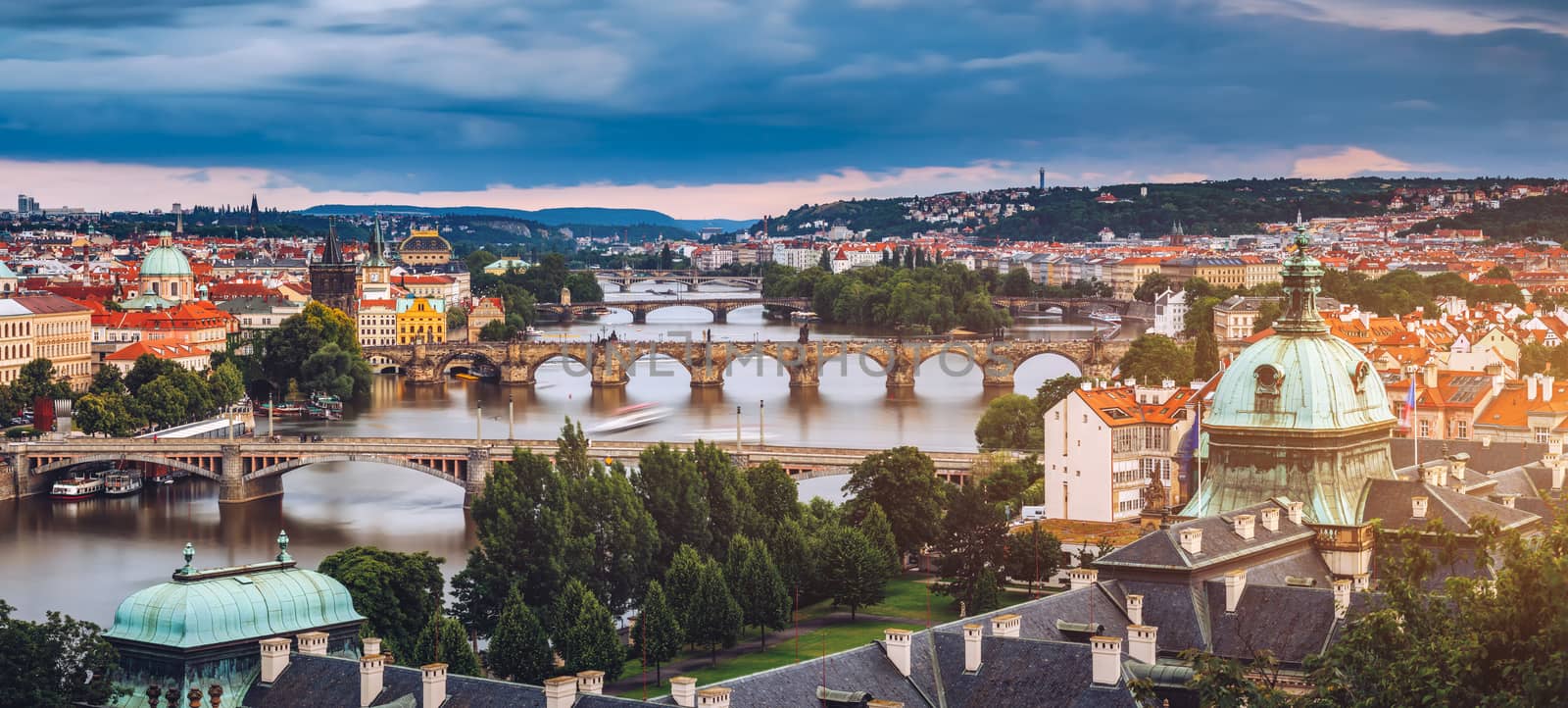 Famous iconic image of Charles bridge, Prague, Czech Republic. Concept of world travel, sightseeing and tourism.