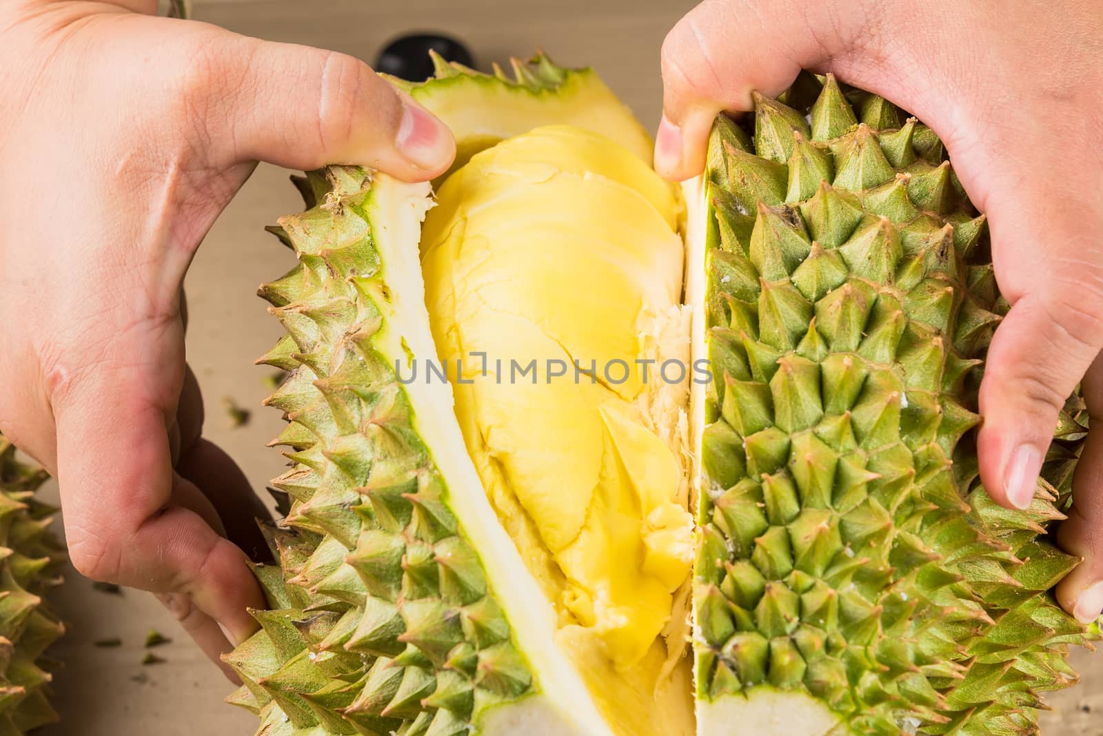 Durian mon thong is king of fruits durian and durian peeled frui by Bubbers