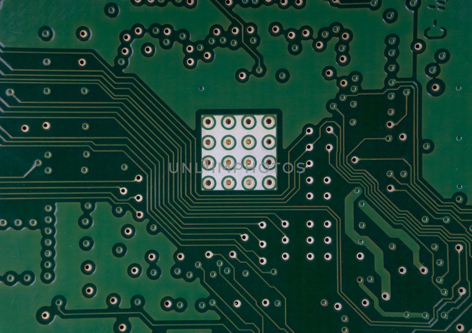 Electronic circuit board close up. Selective focus and crop fragment by silverwings