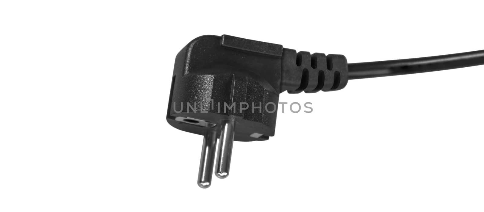 Black power cable with plug isolated on white. Clipping path included.