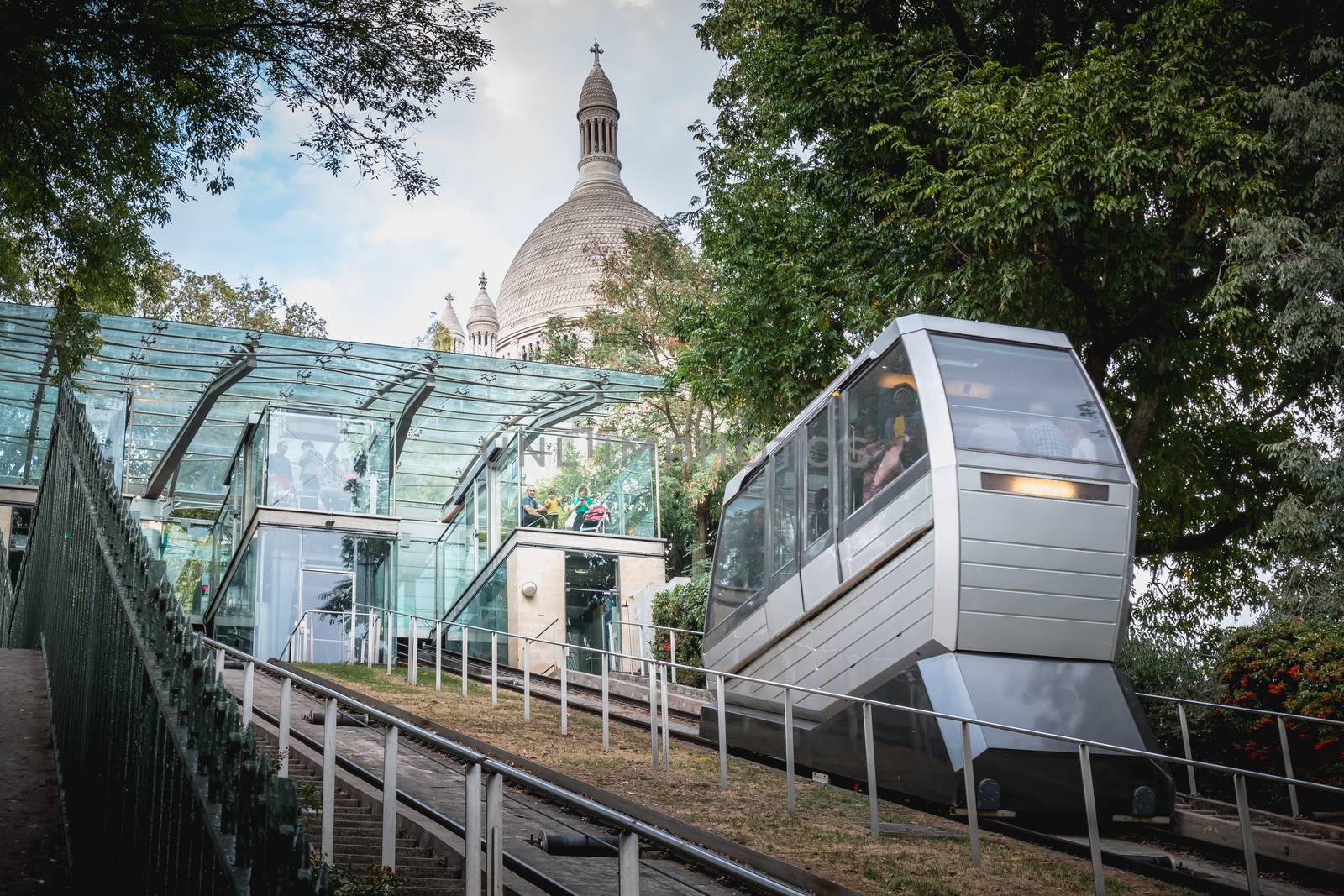 Paris, France - October 6, 2018: view of the funicular of Montmartre which allows to climb to the top of the hill Montmartre and to access the basilica of the Sacred Heart