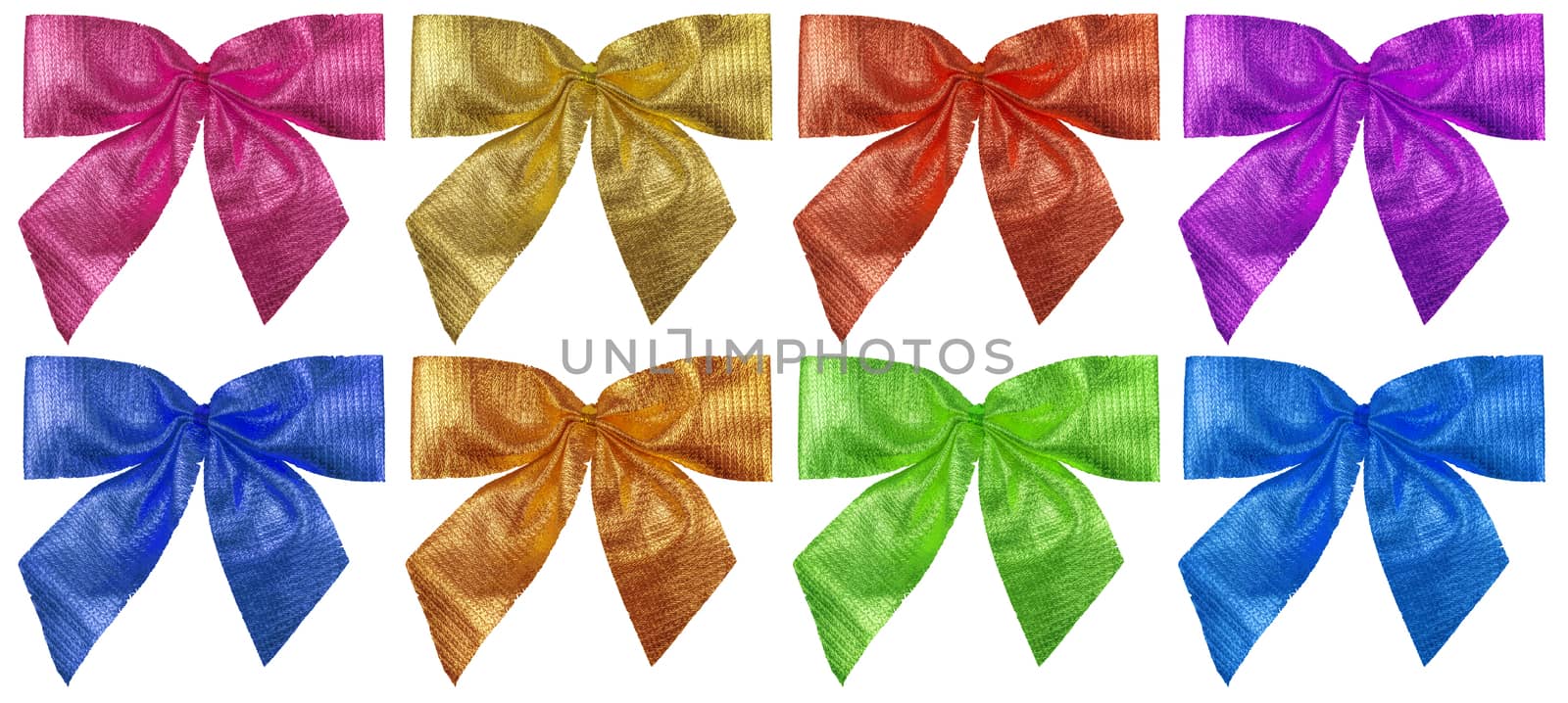 Colorful foil bows isolated on white.