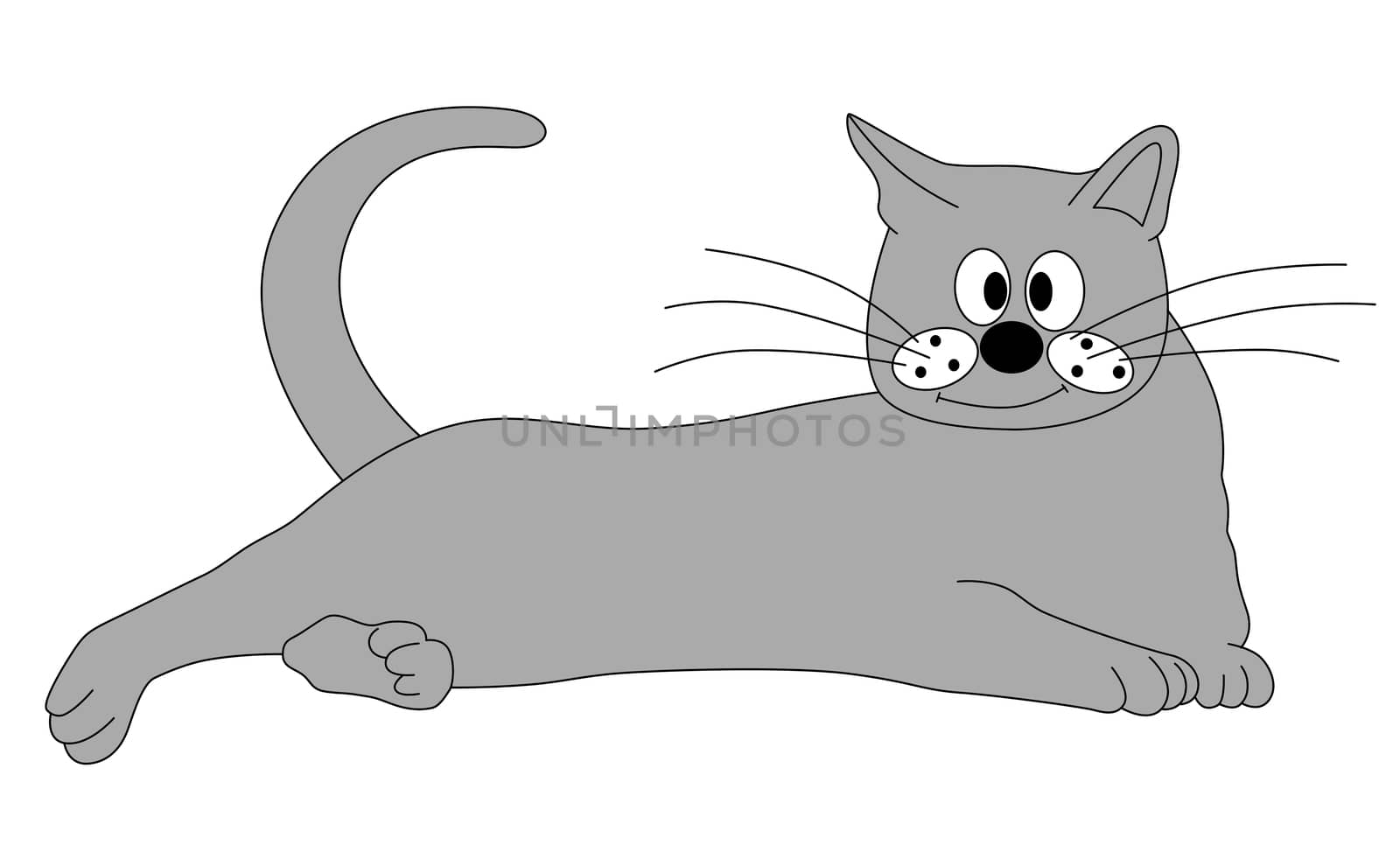 Illustration of a funny playful gray cat with path