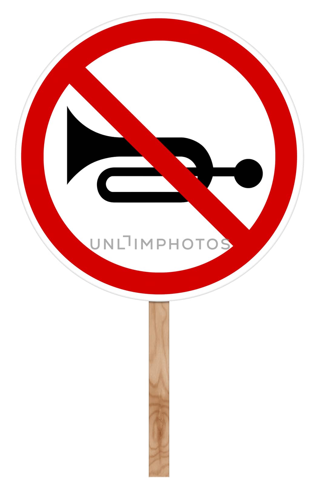 Prohibitory traffic sign isolated on white 3D illustration - Sound signal