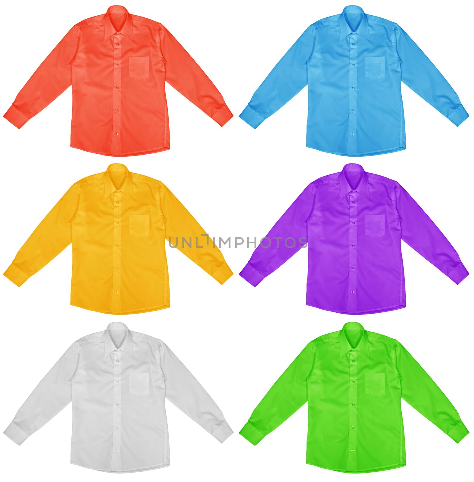 Colorful shirts with long sleeves isolated on white background.