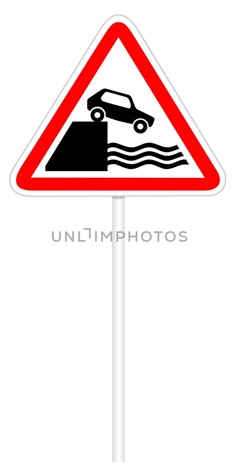 Warning traffic sign isolated on white 3D illustration - Embankment
