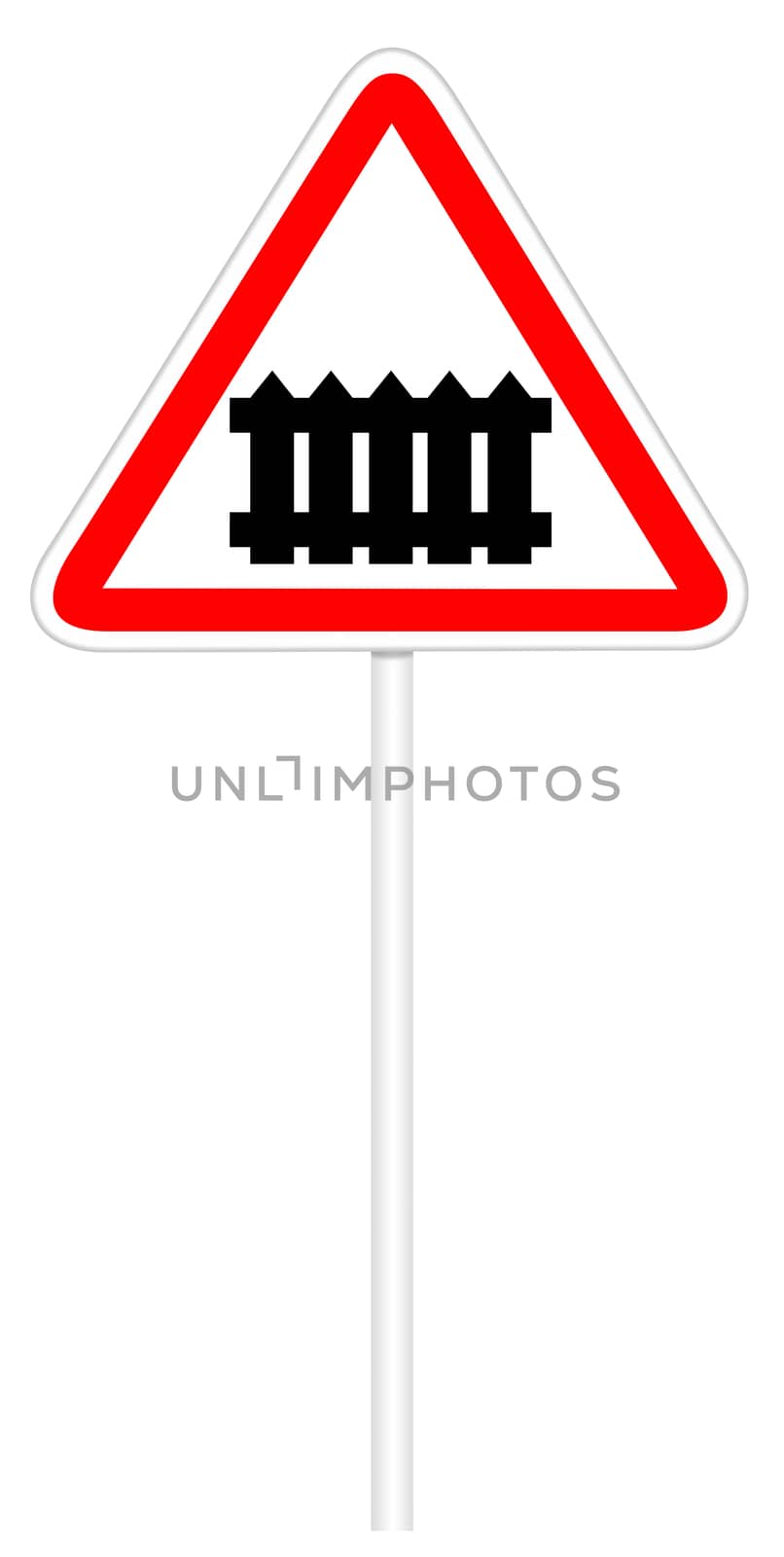 Warning traffic sign isolated on white 3D illustration - Railroad