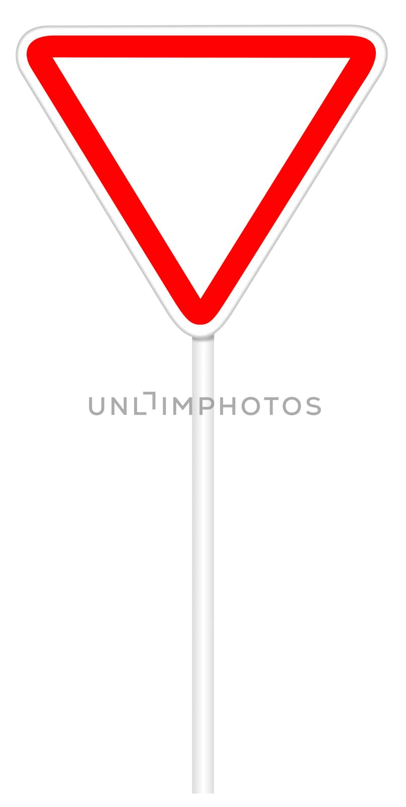 Warning traffic sign isolated on white 3D illustration - Road priority