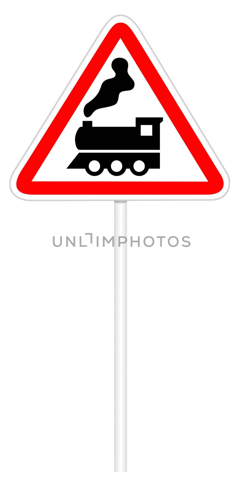 Warning traffic sign isolated on white 3D illustration - Railroad