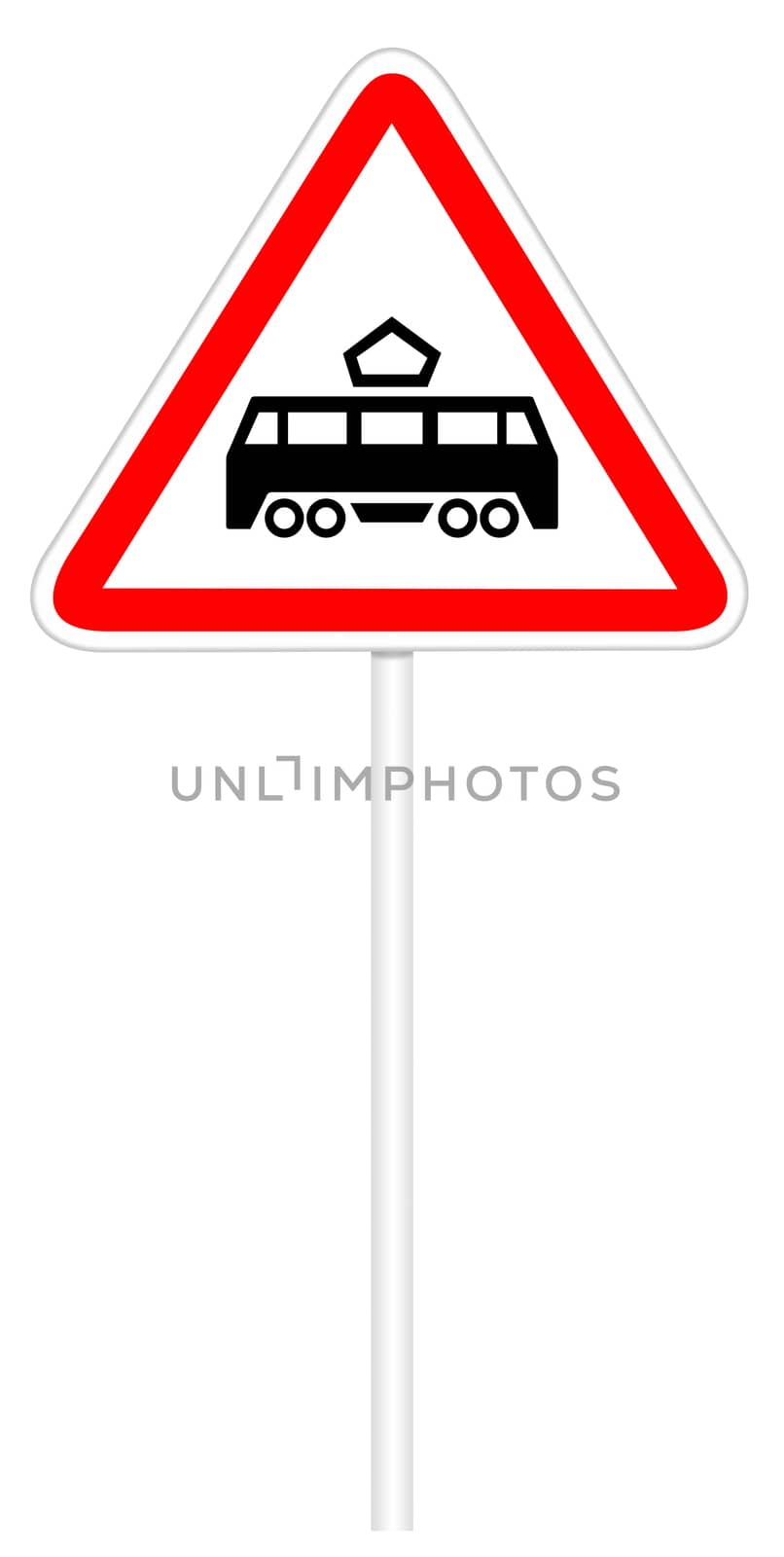 Warning traffic sign isolated on white 3D illustration - Tramway
