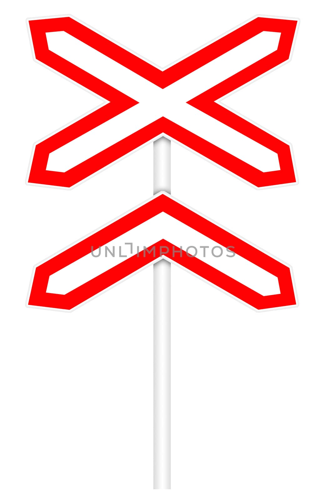 Warning traffic sign isolated on white 3D illustration - Multipath Railway