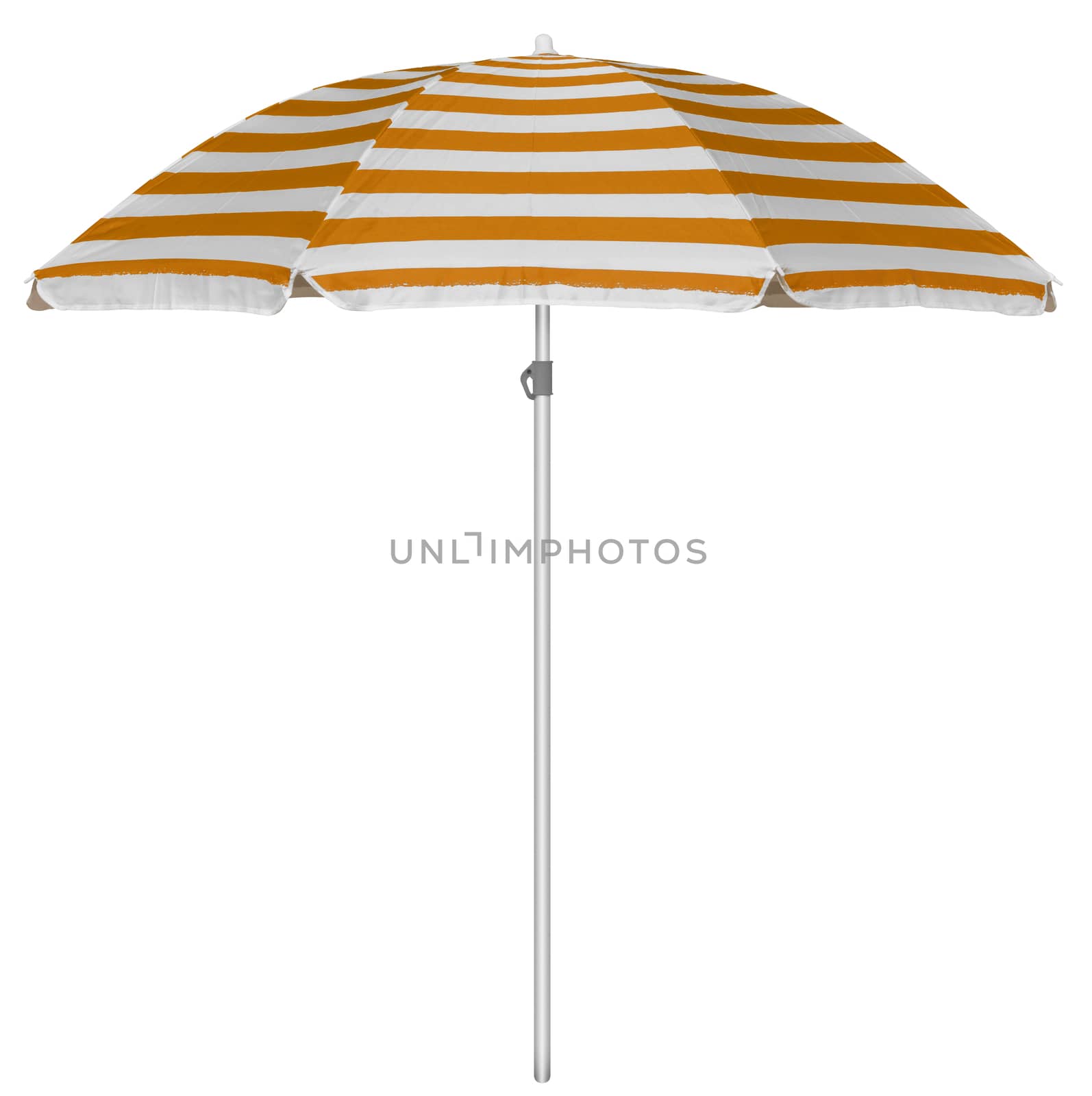 Orange striped beach umbrella isolated on white. Clipping path included.