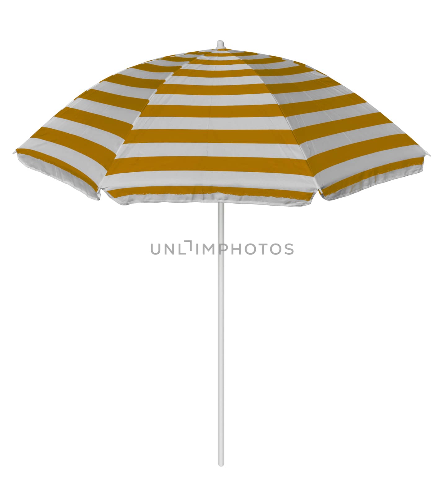 Orange striped beach umbrella isolated on white. Clipping path included.