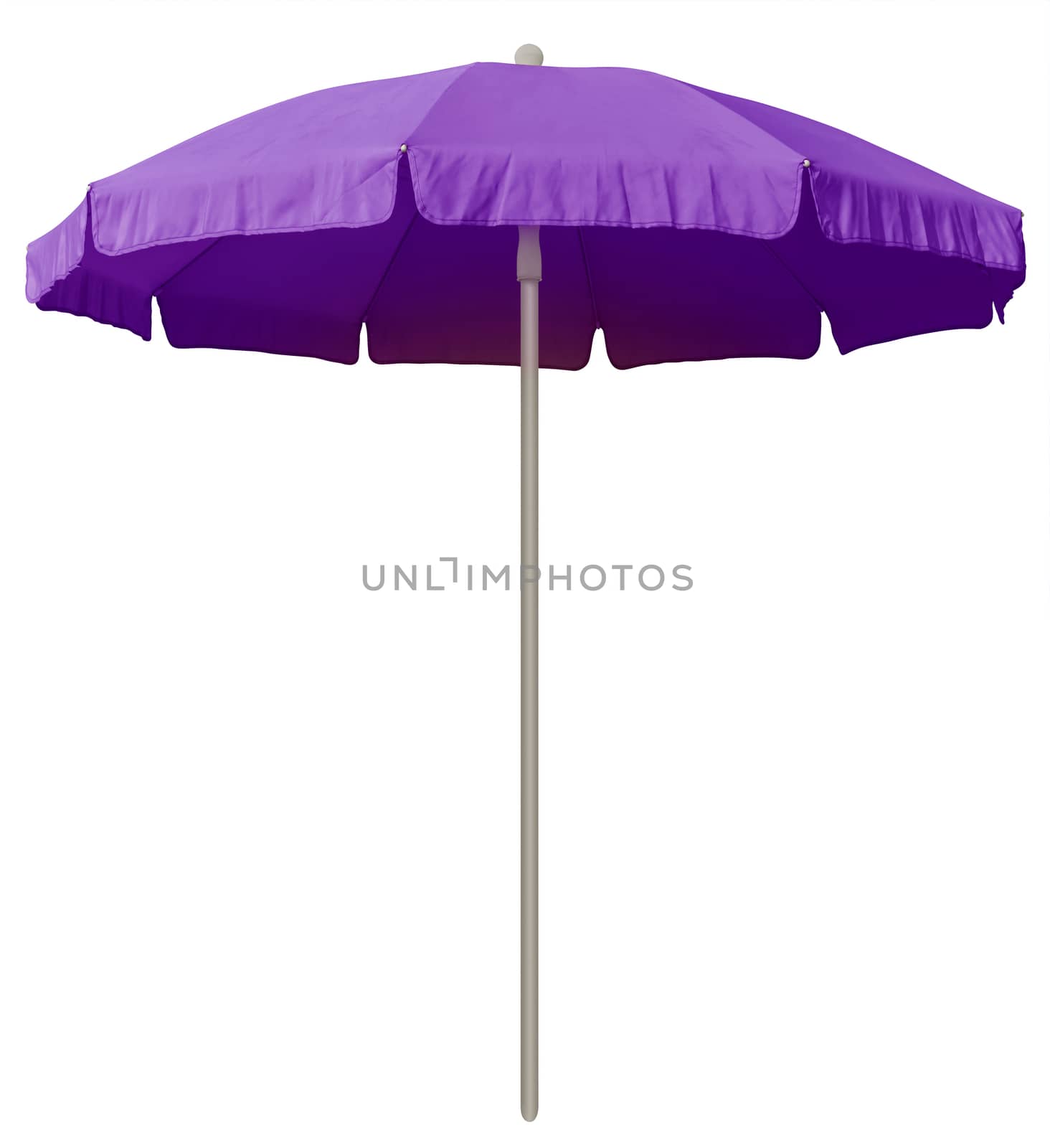 Violet beach umbrella isolated on white. Clipping path included.