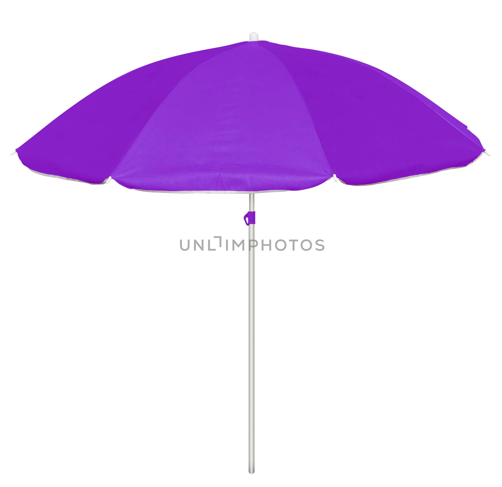 Violet beach umbrella isolated on white. Clipping path included.