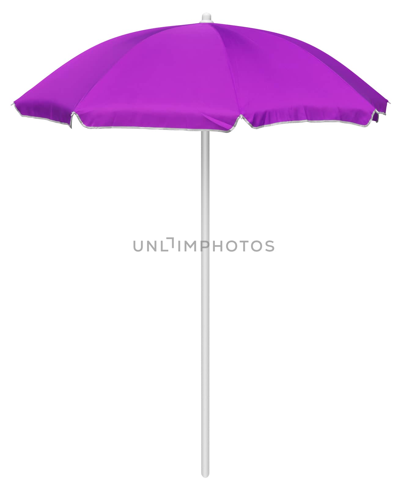Violet beach umbrella isolated on white. Clipping path included.