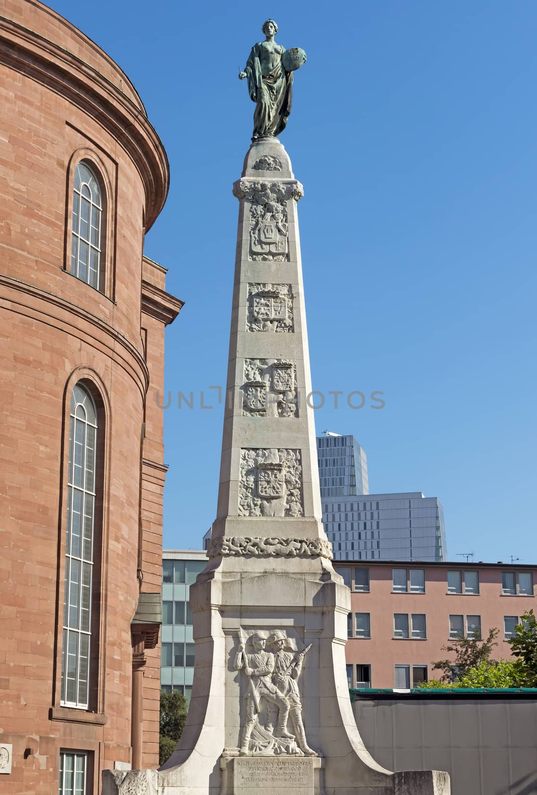 The Unity memorial on in Frankfurt am Main, Germany. The memorial was erected in 1903 and shows on top Clio, the goddess of history.