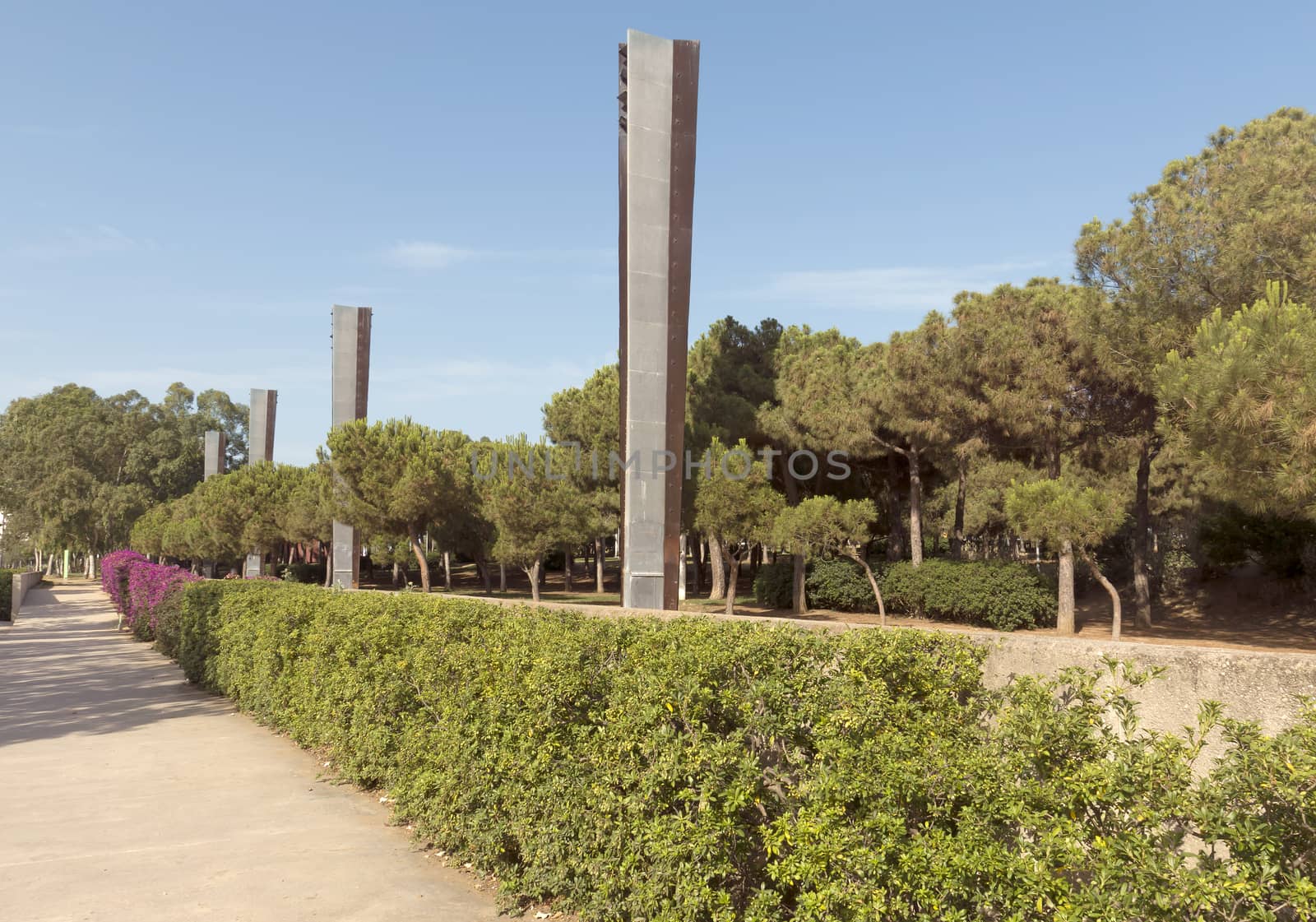 Promenade at Poblenou district in Barcelona, Spain on sunny day.