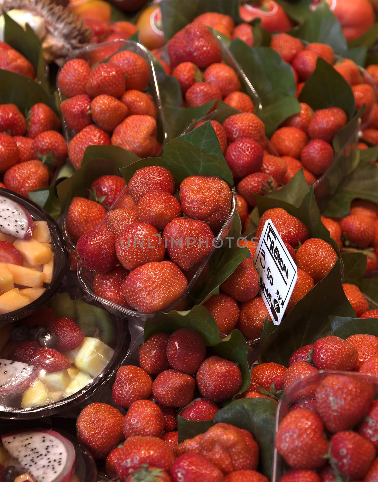 Strawberry at the Boqueria market in Barcelona.
