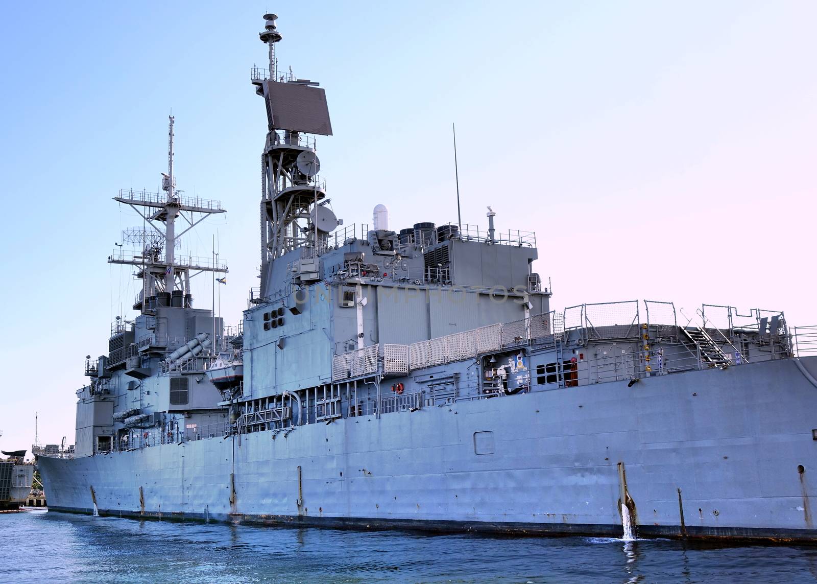 KAOHSIUNG, TAIWAN -- JUNE 2, 2019: A guided missile destroyer of the Taiwan navy is anchored in Kaohsiung Port.