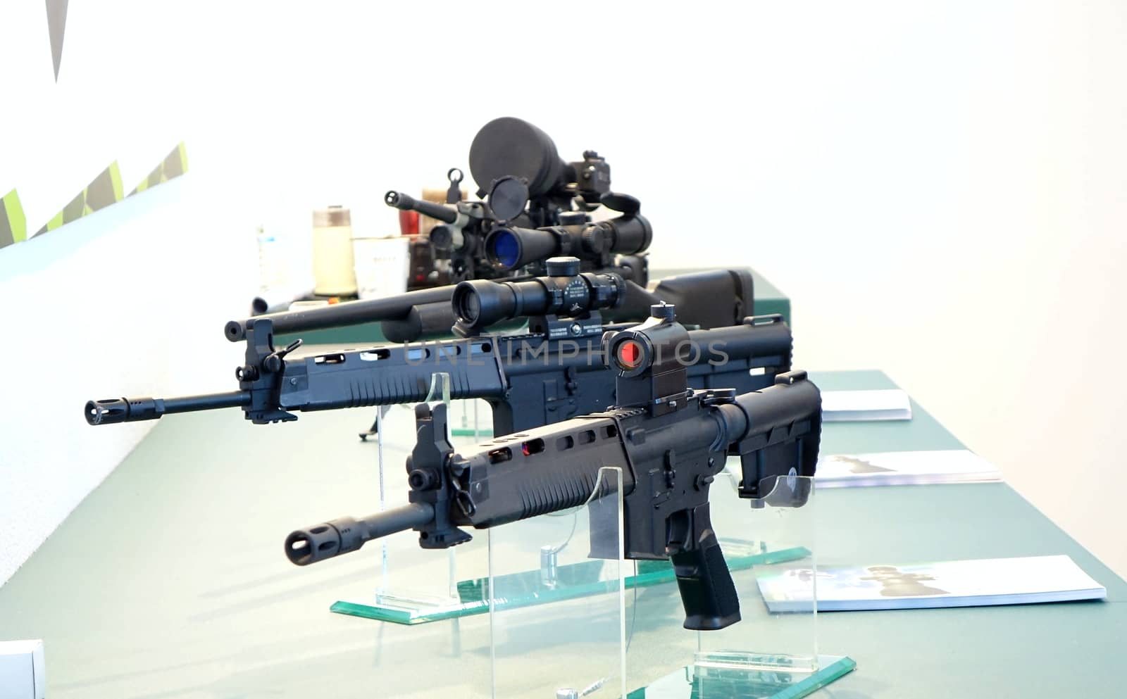 KAOHSIUNG, TAIWAN -- SEPTEMBER 29, 2018: High velocity rifles are on display at the Kaohsiung International Maritime & Defence Expo