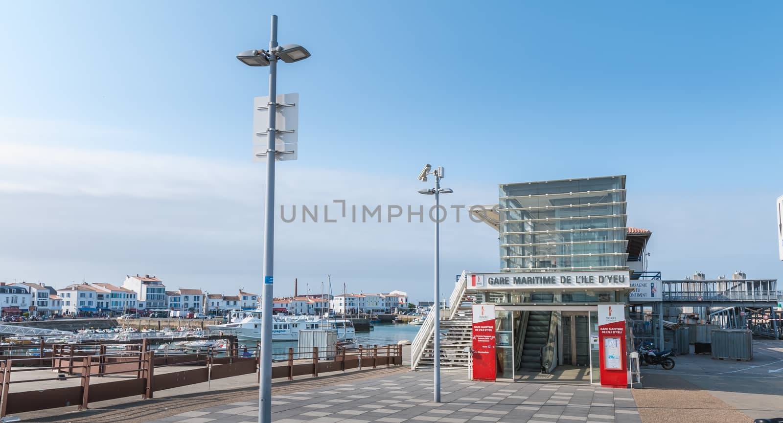 Port Joinville, France - September 18, 2018: view of the ferry terminal of the island of Yeu which makes the transport
  goods and people between the island and the continent