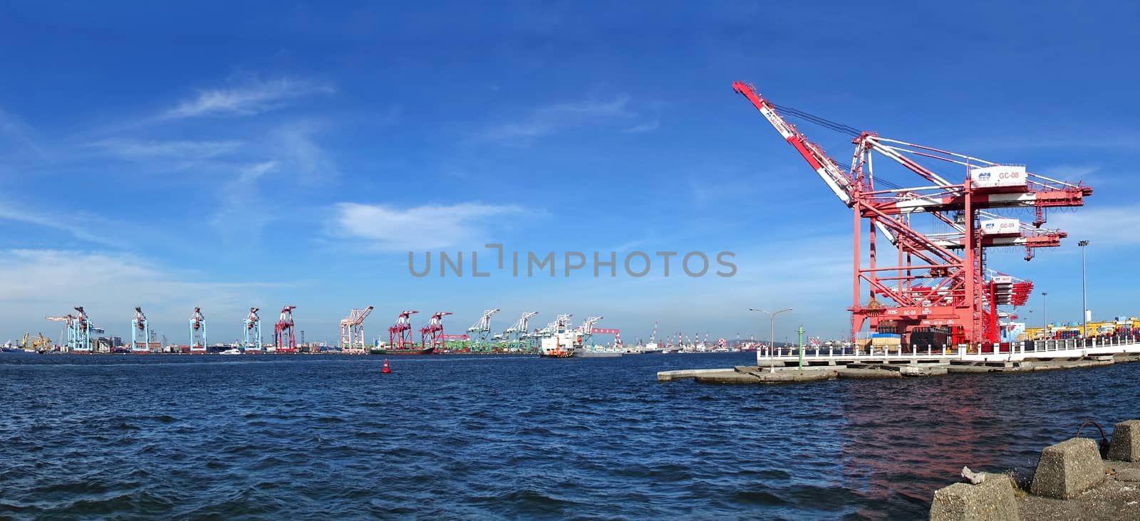 KAOHSIUNG, TAIWAN -- MAY 26, 2018: A panoramic view of the Kaohsiung container port, a major trading hub for Taiwan.
