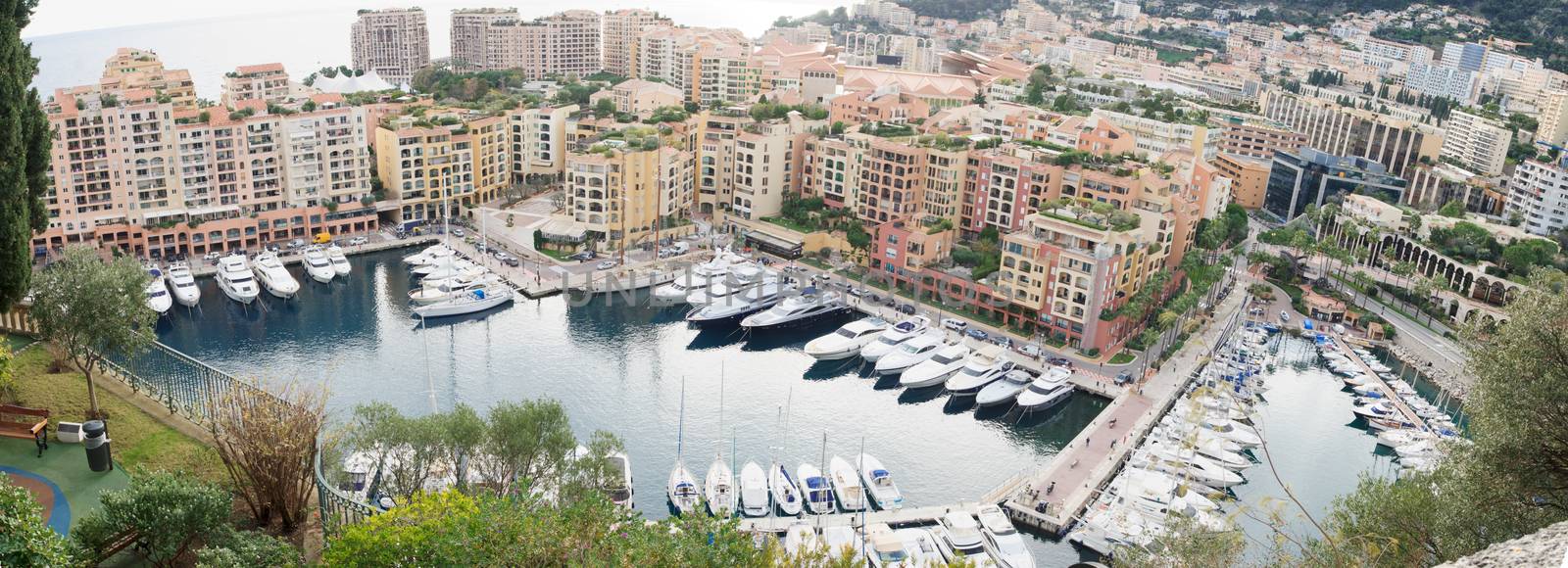 Panoramic view of the Port de Fontvieille, in Monaco-Ville, Monaco