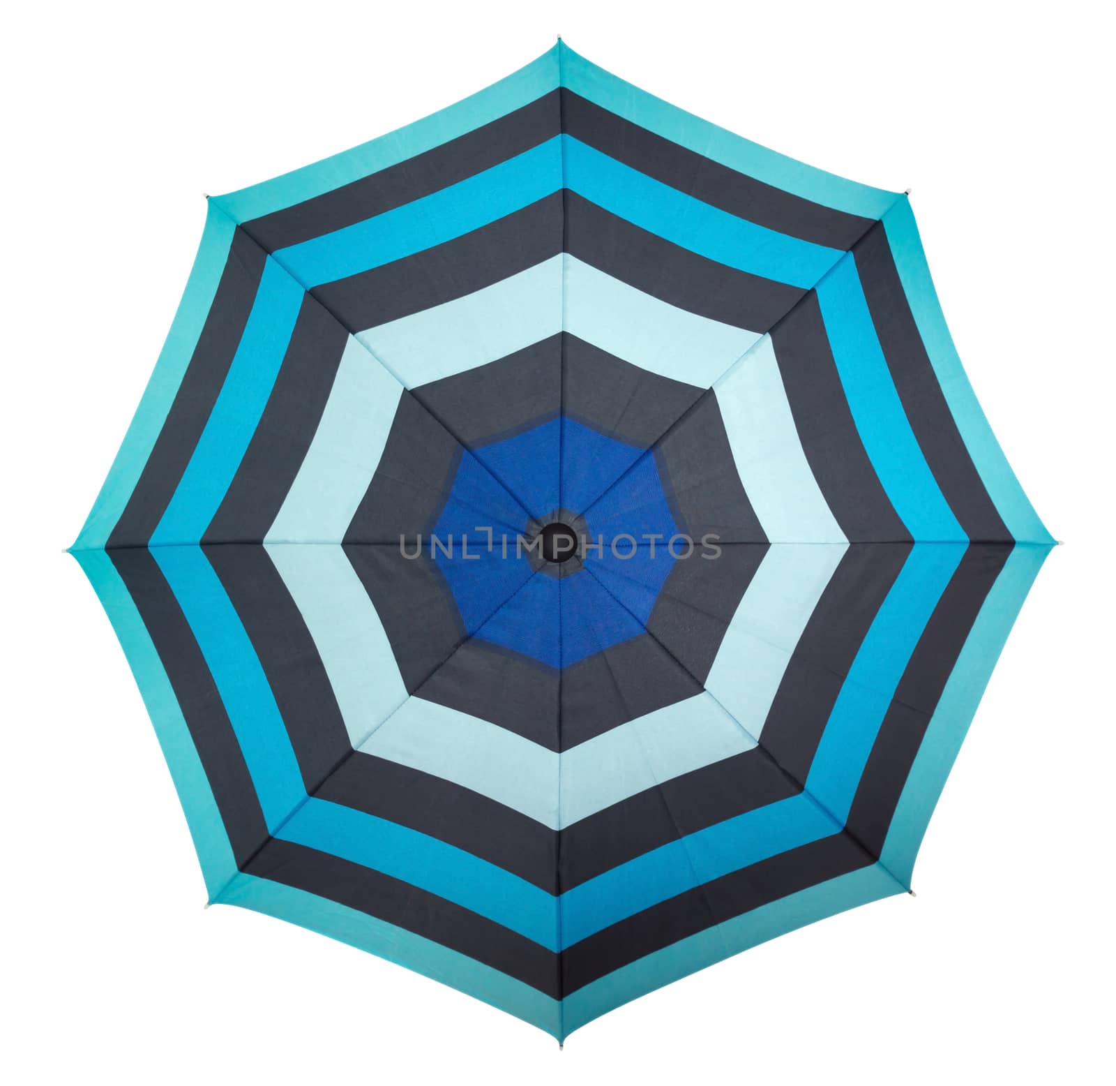 Beach umbrella isolated on white, top view. Clipping path included.