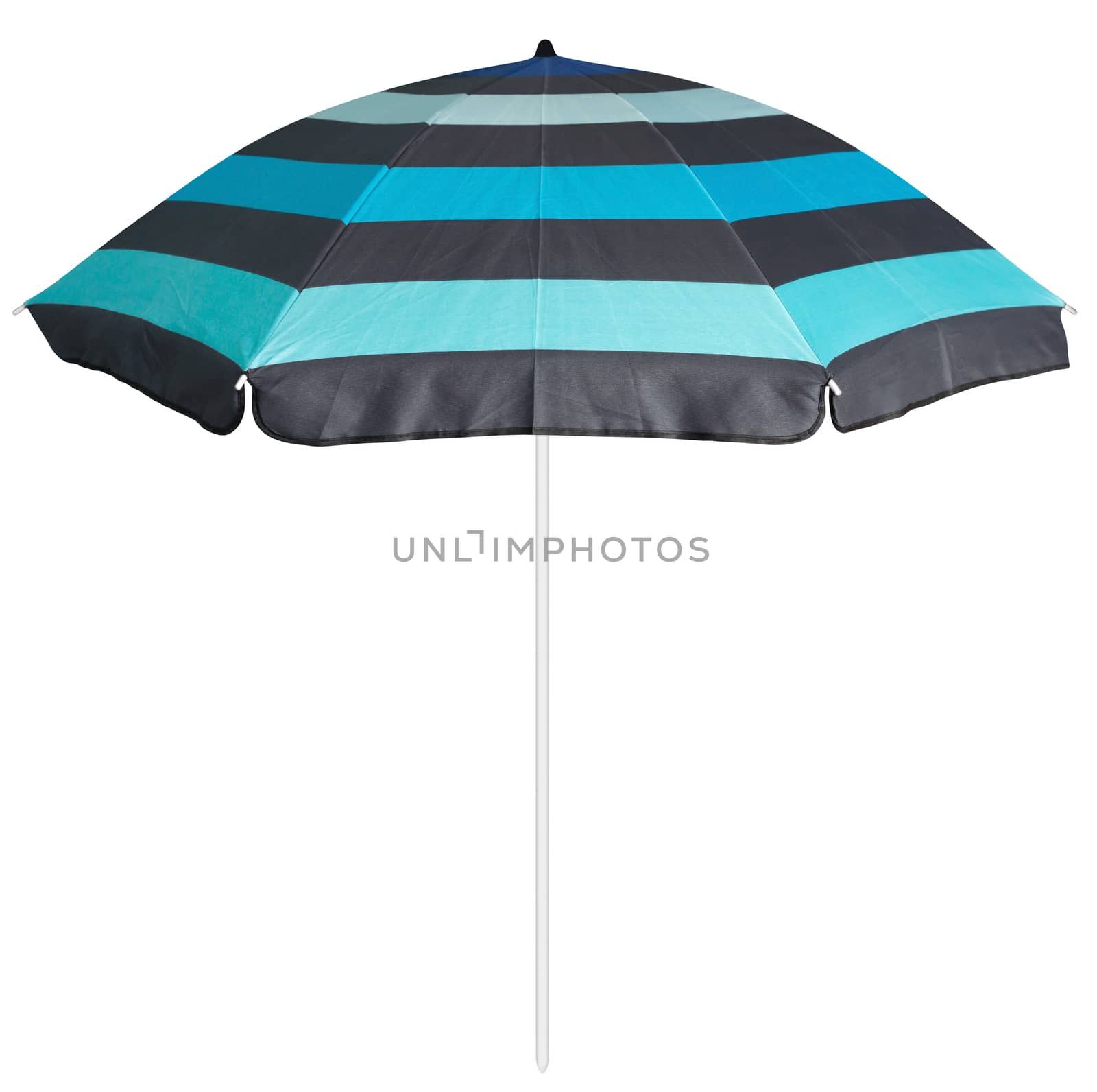 Blue striped umbrella isolated on white. Clipping path included.