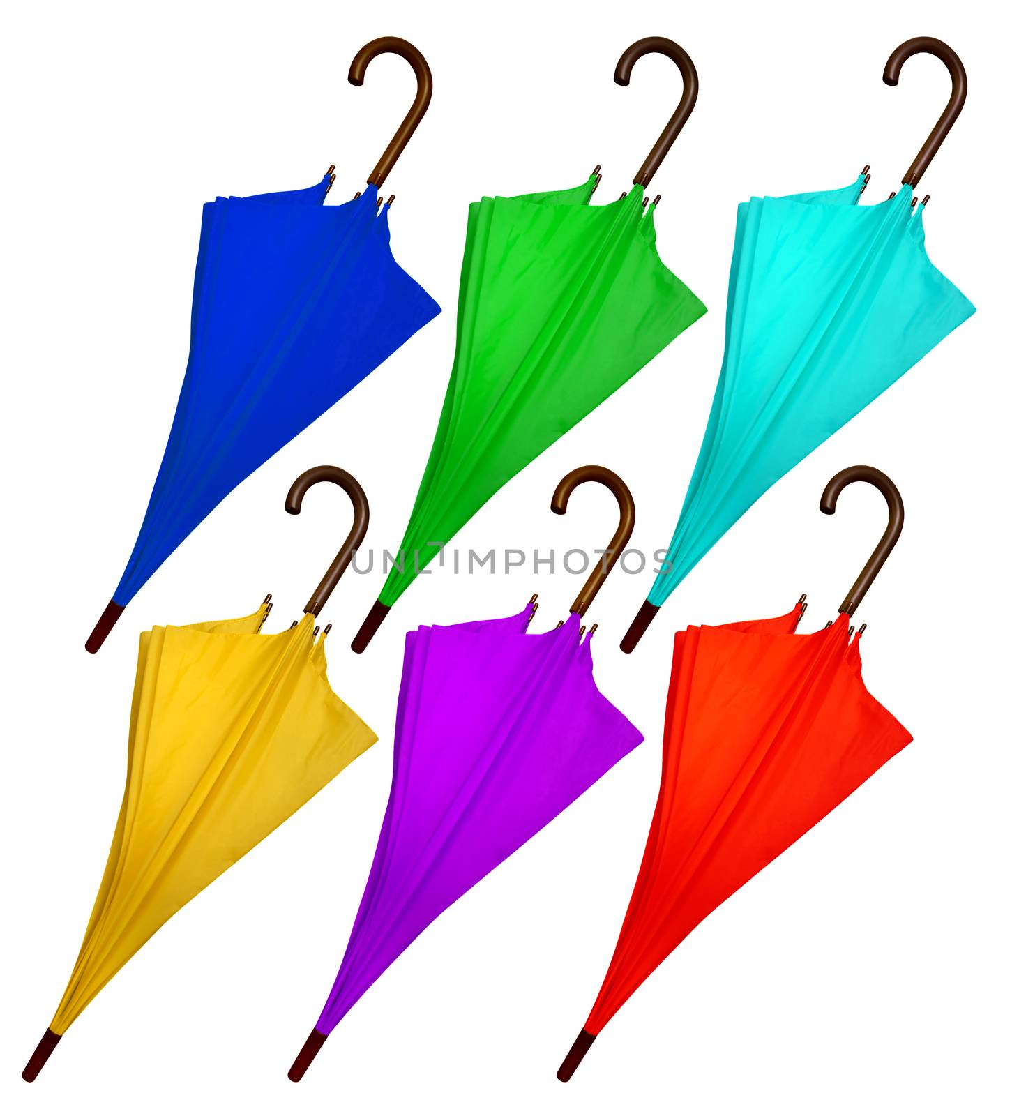 Colorful umbrellas isolated on white background.