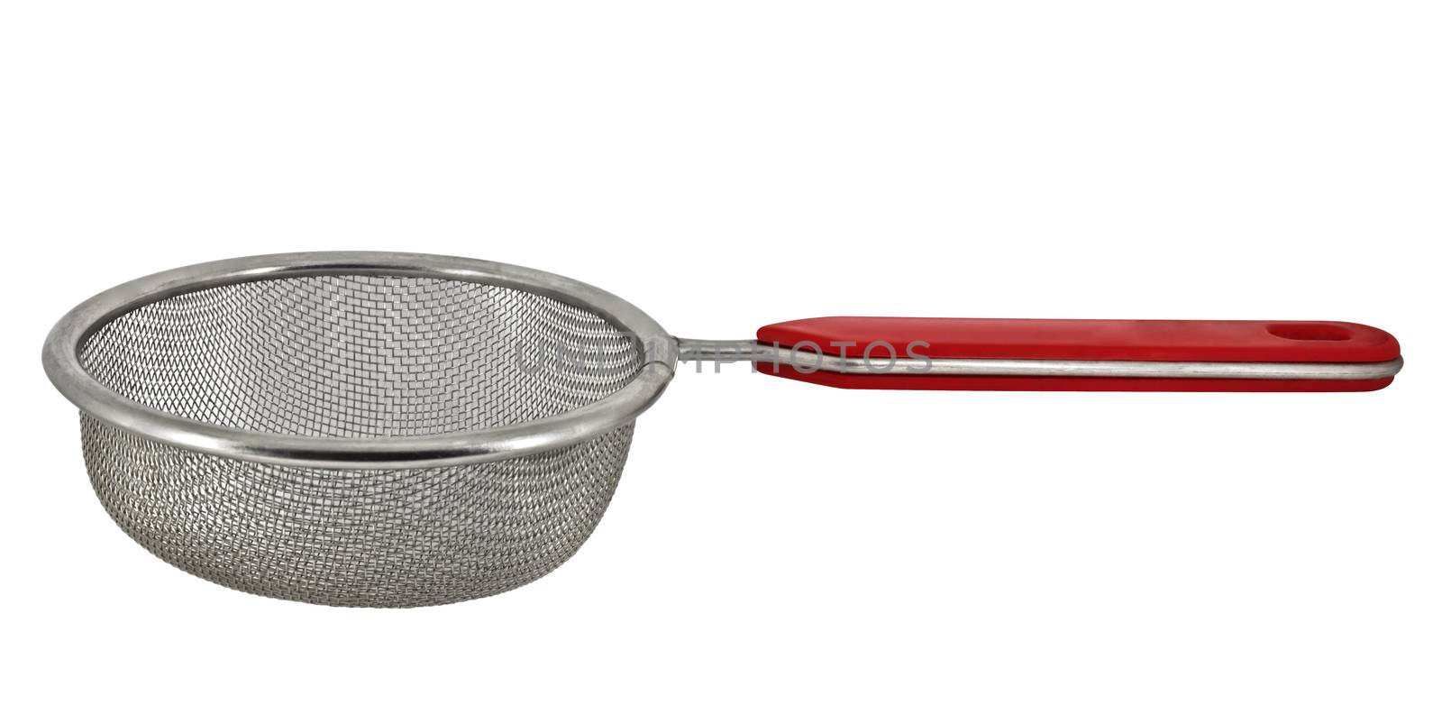 Round metal strainer isolated on white background. Clipping path included.