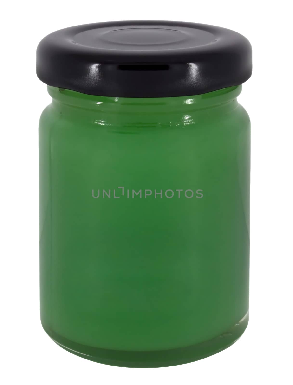 Jar of green jam isolated on white background. Clipping path included.
