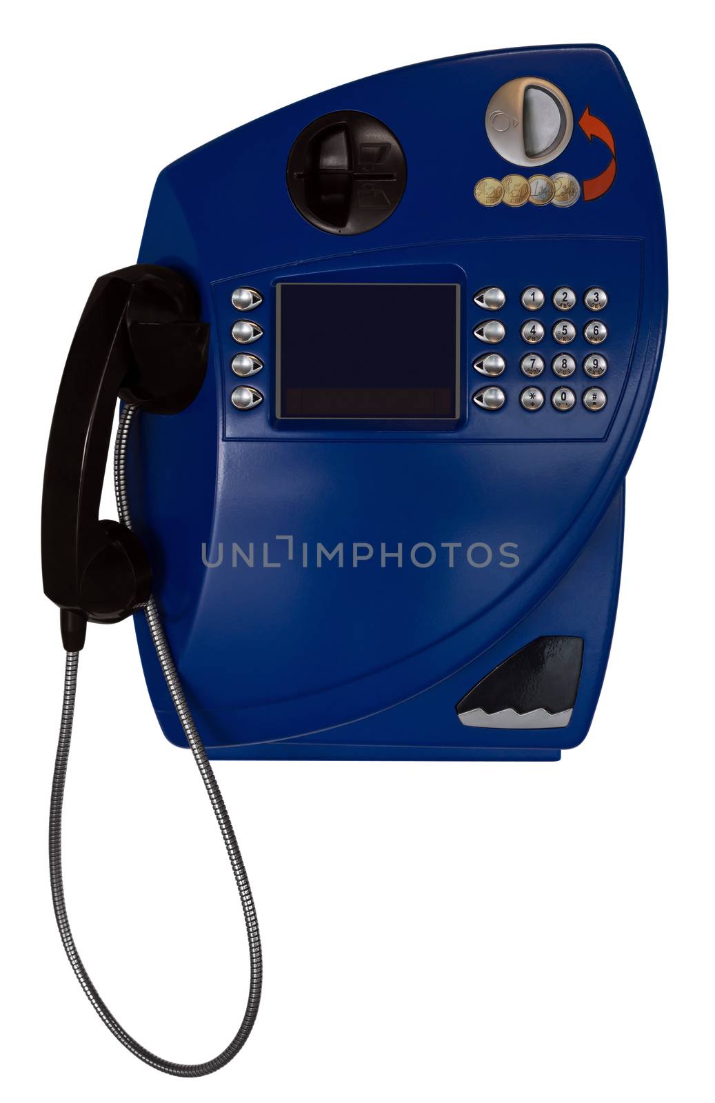 Public Payphone Isolated on White Background. Clipping Path included.