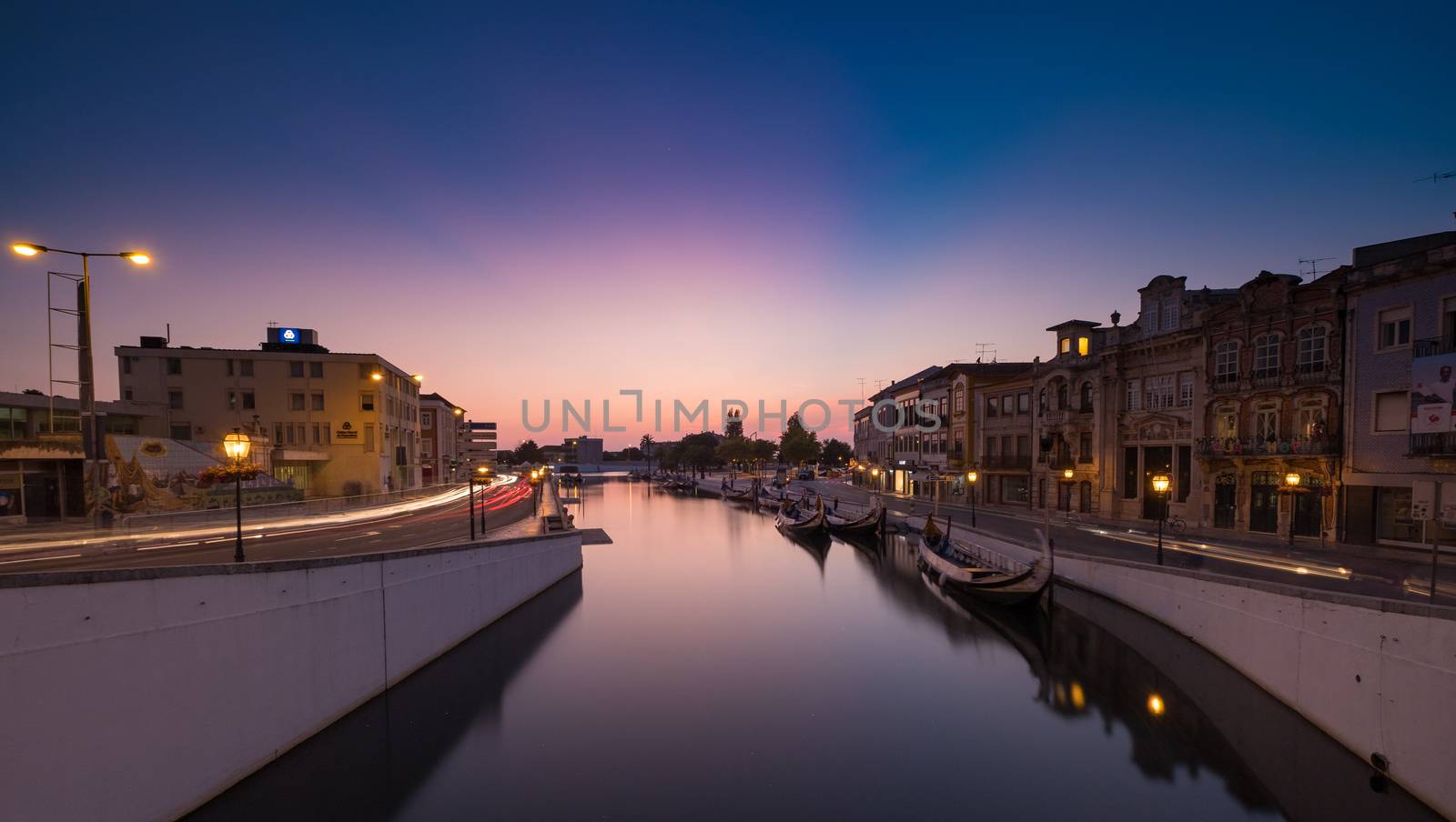 Sunset over the main canal of Aveiro, Aveiro district, Portugal