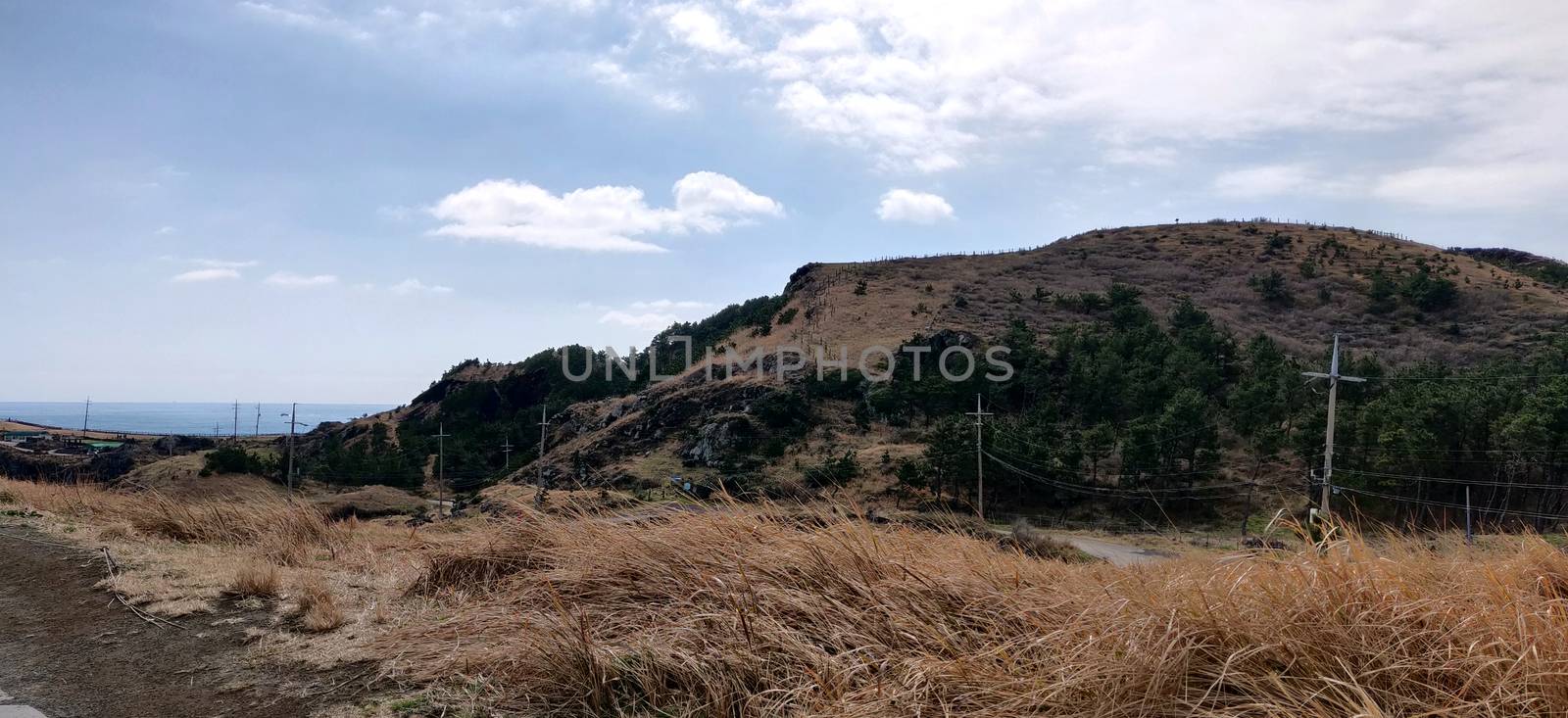 A view of songaksan mountain during winters in Jeju Island, South Korea