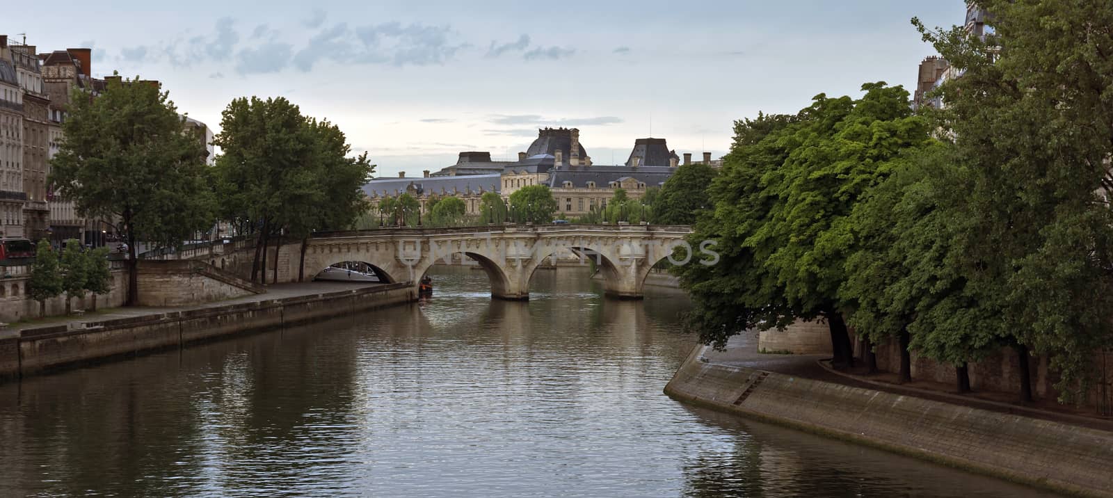 View of the Seine River and landmarks of Paris early morning, France.