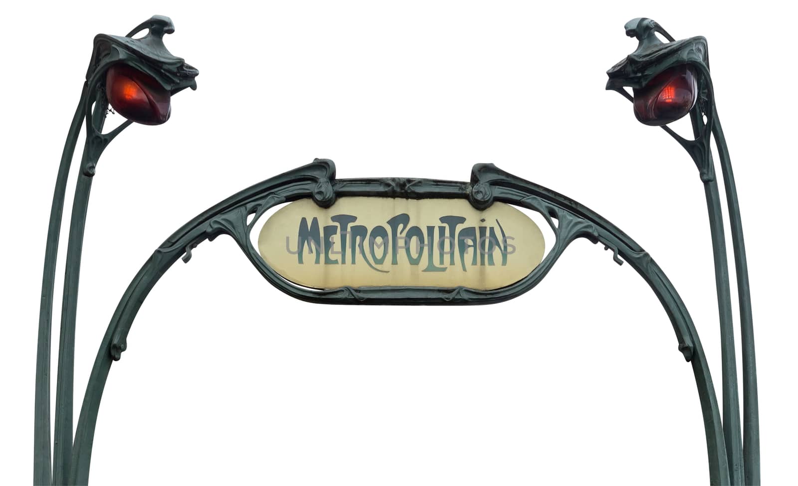 Fragment of Entrance to the subway, in the style of Art Deco isolated on white. Clipping path included.