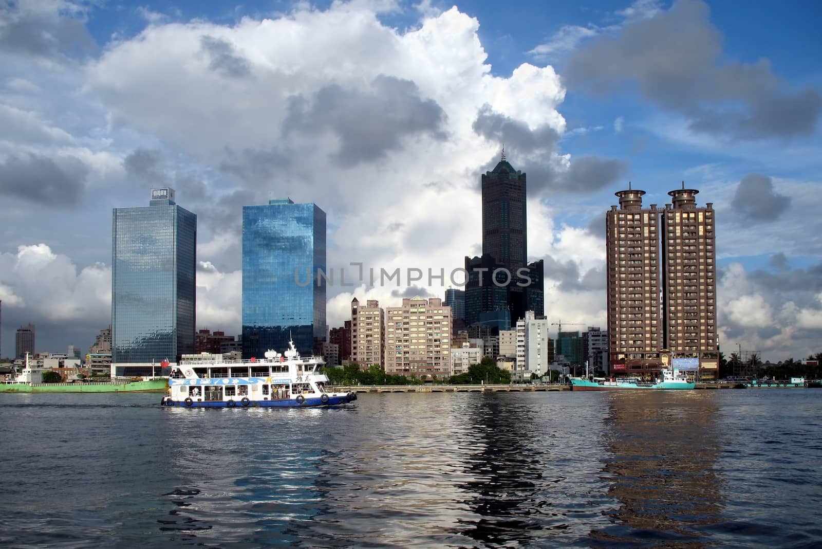 The waterfront of Kaohsiung City in Taiwan, in the back is the Tuntex Tower
