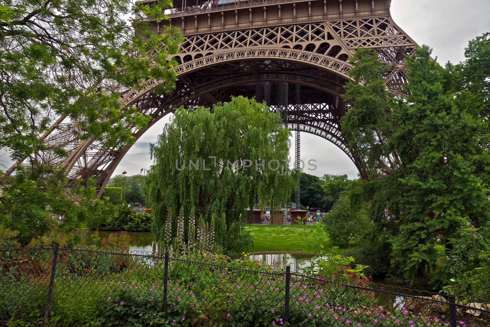 View of the garden near the Eiffel Tower, Paris, France.