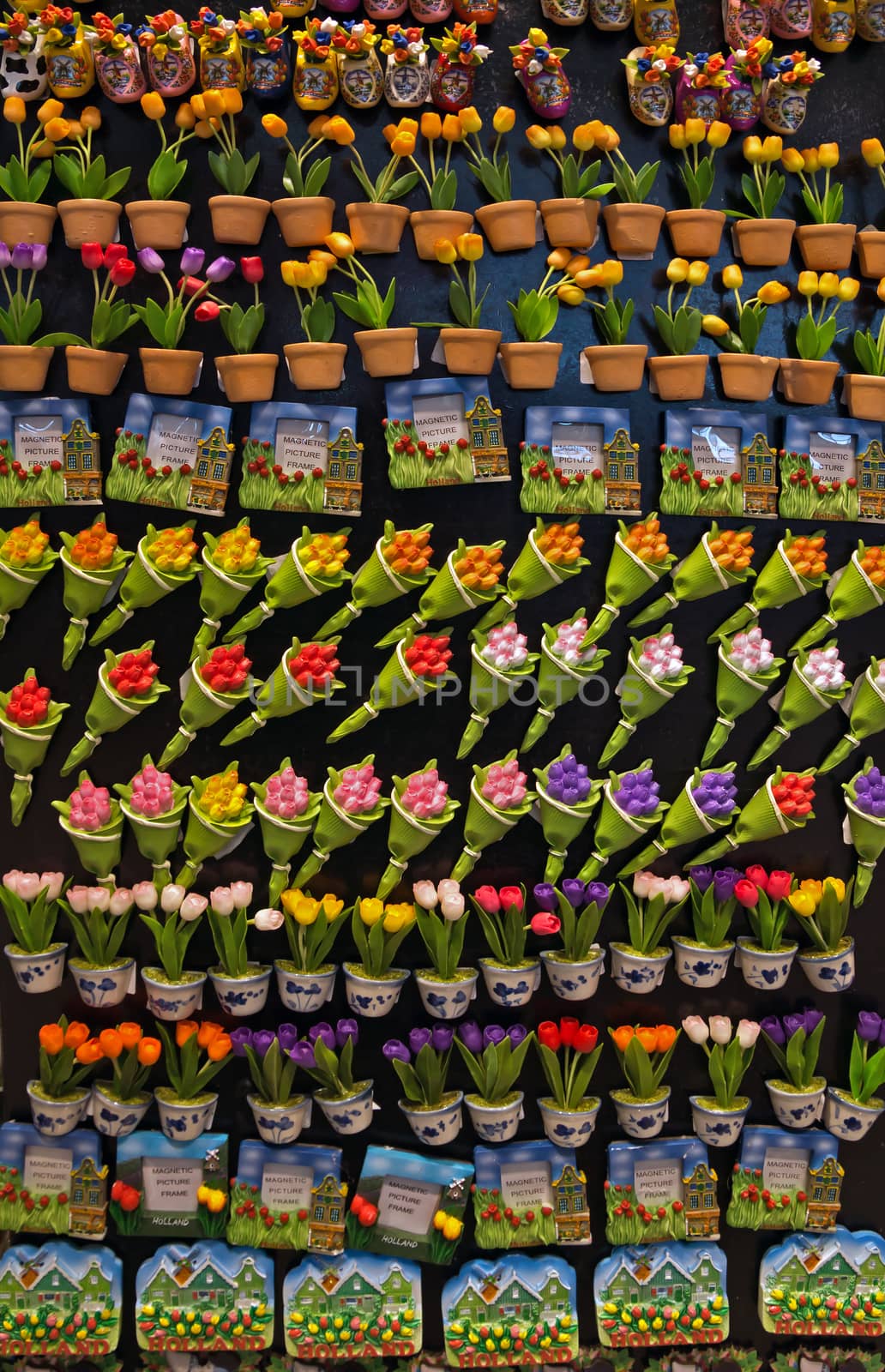 Magnetic souvenirs in shop of Amsterdam Schiphol airport.