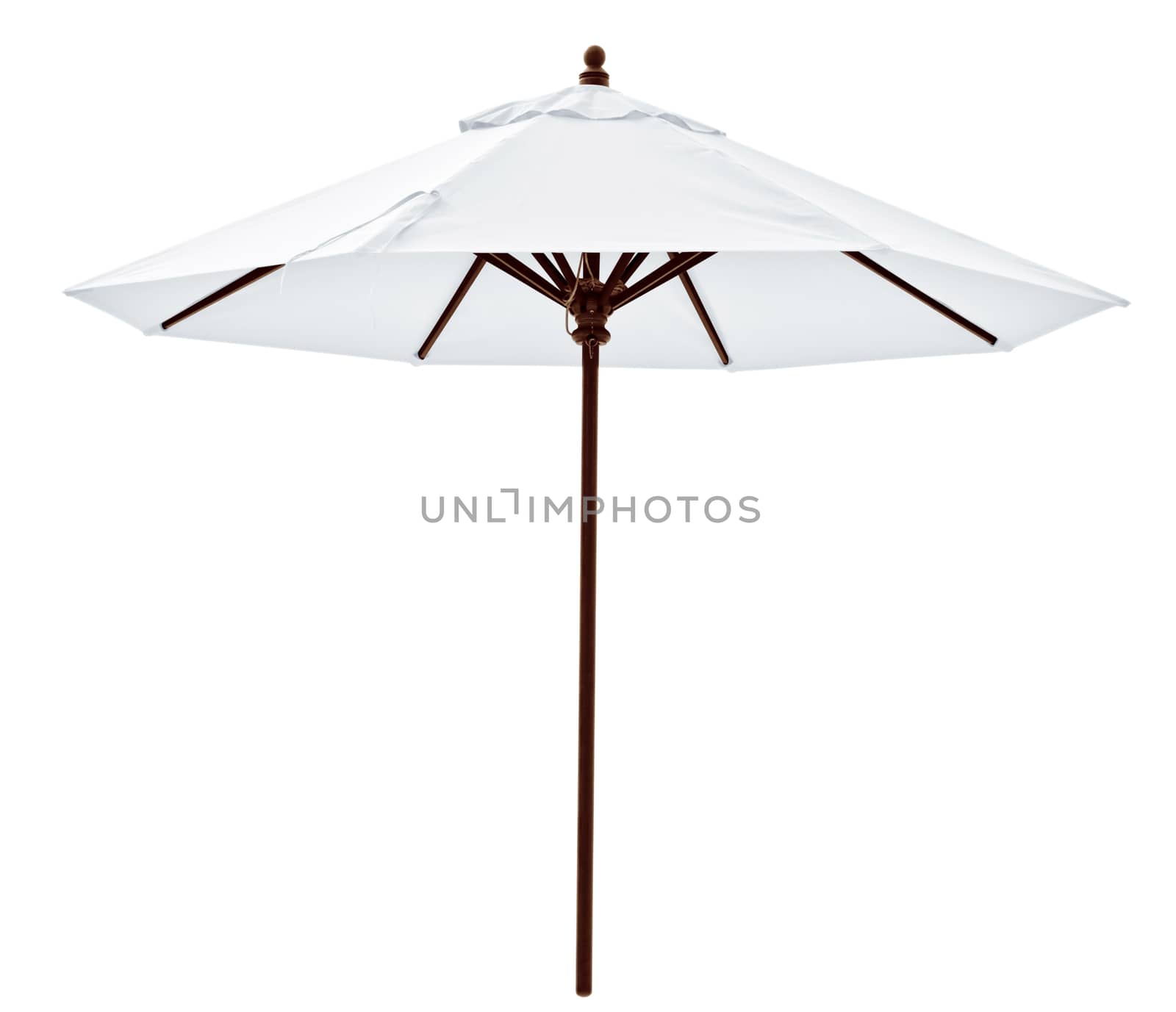 White beach umbrella isolated on white. Clipping path included.