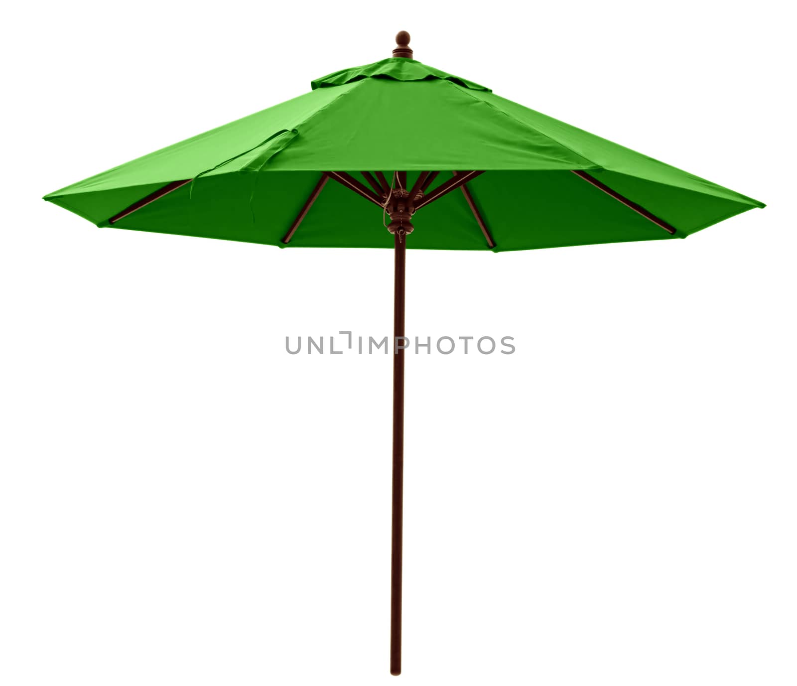 Green beach umbrella isolated on white. Clipping path included.
