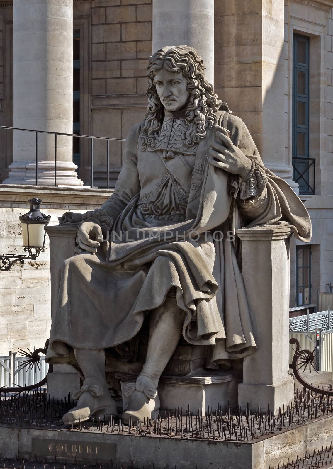 Statue of Palais Bourbon (1724) - palace located on left bank of Seine, across Place de la Concorde in Paris. Palais Bourbon is seat of French National Assembly - lower legislative chamber of French government.