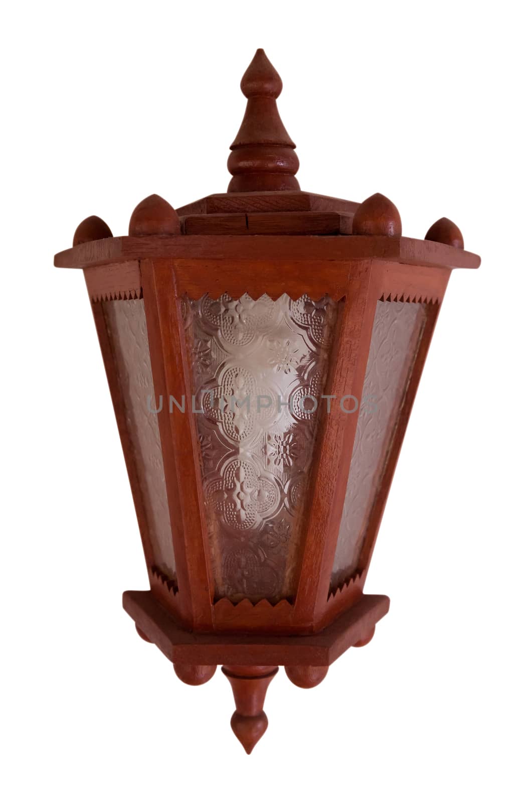 Wooden wall lamp isolated on white. Clipping path included.